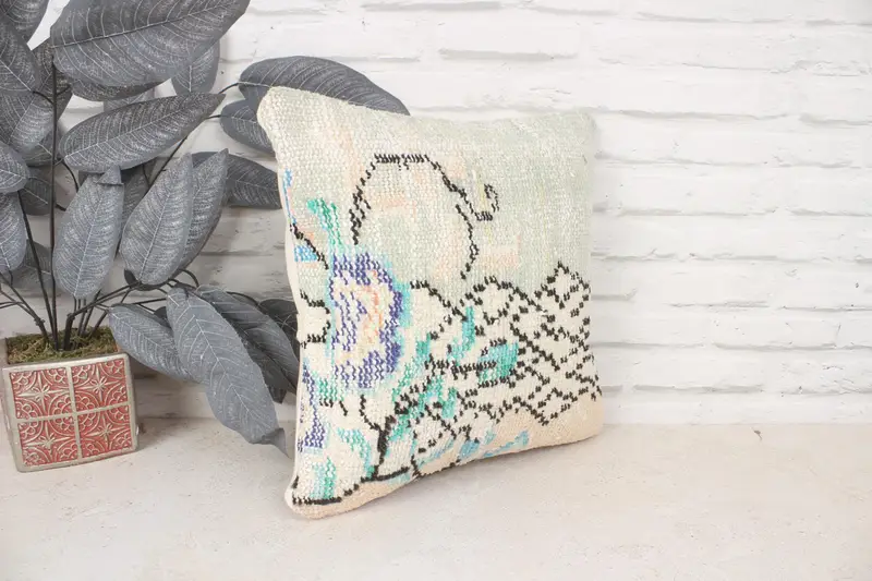 14x14 Beige Pillow Case, Throw Kilim Pillow, Pillow Cover, Accent Pillow Cover, Home Decor Pillow, Accent Throw Pillow Sham, Turkish Pillow - 3