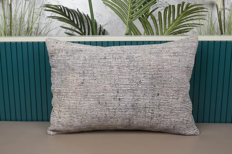 Beige Southwestern Embroidered Throw Pillow, 16x24 Handmade Linen Pillow