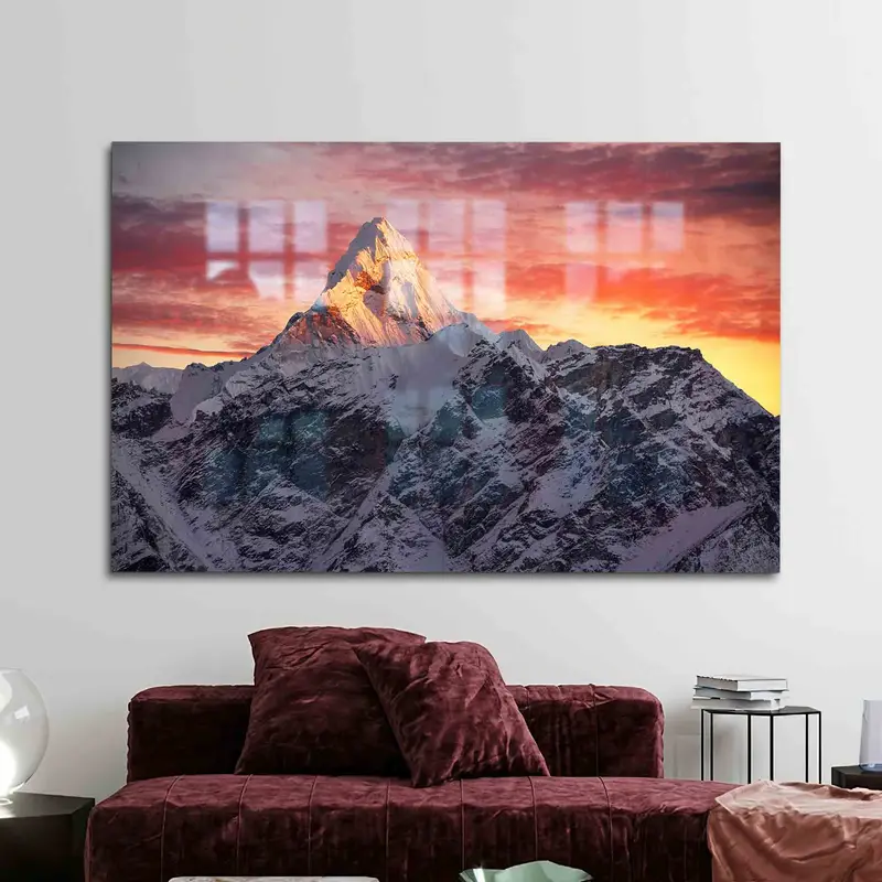 Vidrio impreso elegante: Tema de la naturaleza de la puesta de sol de la montaña