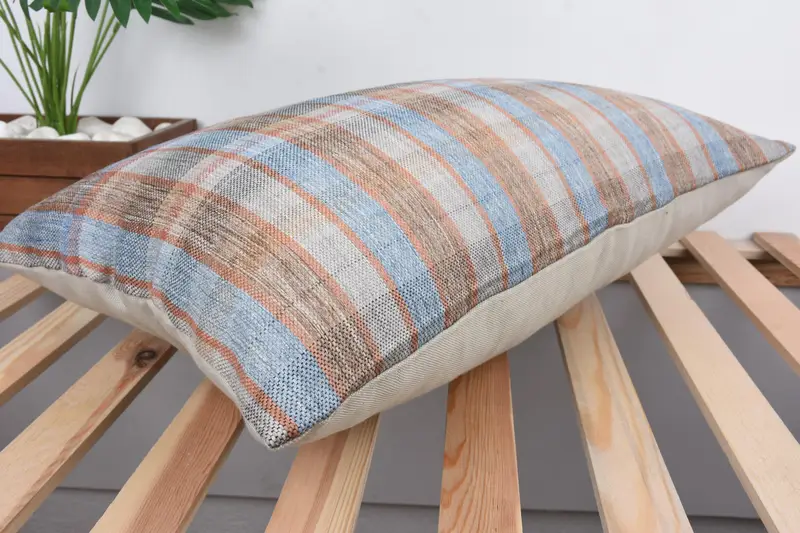 Handmade Kilim Cushion, Gift Pillow, Turkish Pillow, Couch Cushion Case, Kilim Rug Pillow, Pillow Cover, 16x24 Blue Pillow Cover, Chair Cushion Case - 6
