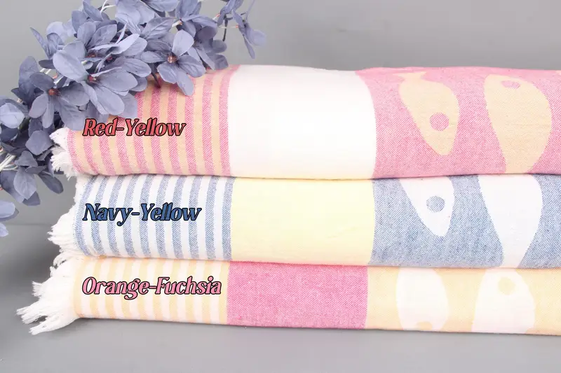 Bridal Shower Gift Cotton Blanket Fish Design, 77x91 Inches