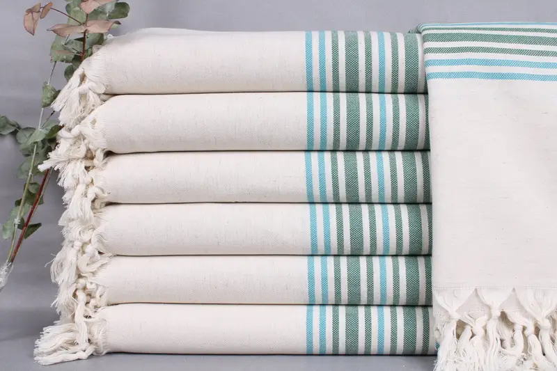 Personalized Turkish Towel Dark Green-Petrol Blue Striped, 38x71 Inches