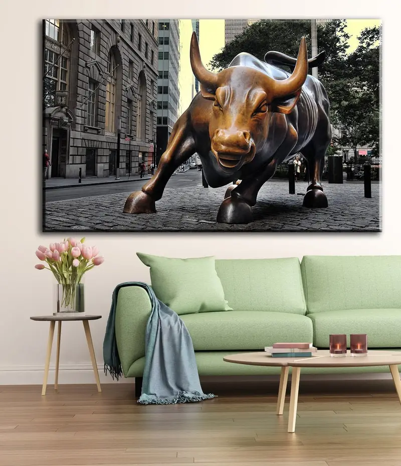 Boğa tuval, şarj boğa heykeli, Wall Street sanatı, boğa duvar sanatı, boğa dekoru, motivasyon hediyesi, New York boğa, boğa baskısı, yatak odası tuval - 1