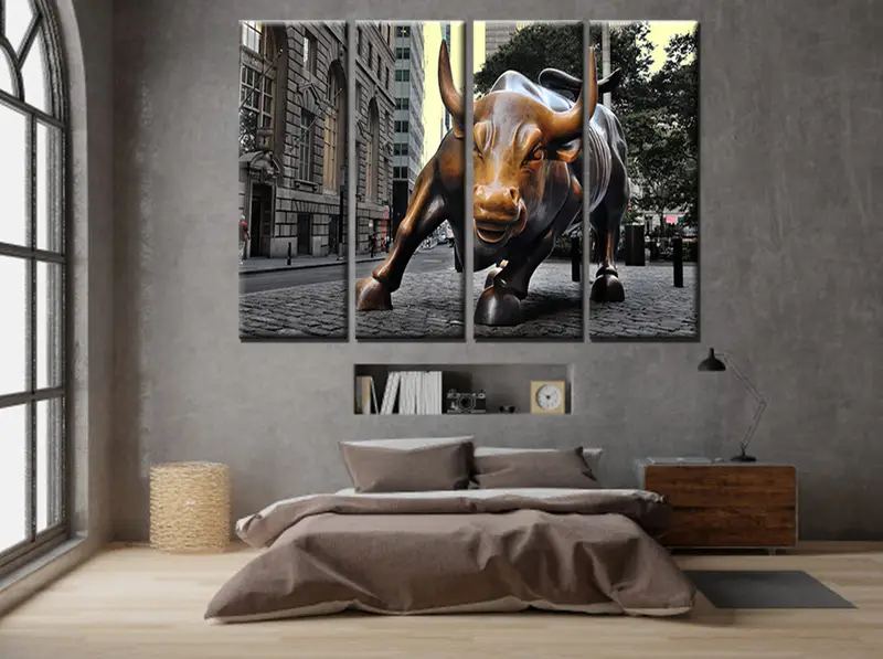 Boğa tuval, şarj boğa heykeli, Wall Street sanatı, boğa duvar sanatı, boğa dekoru, motivasyon hediyesi, New York boğa, boğa baskısı, yatak odası tuval - 4