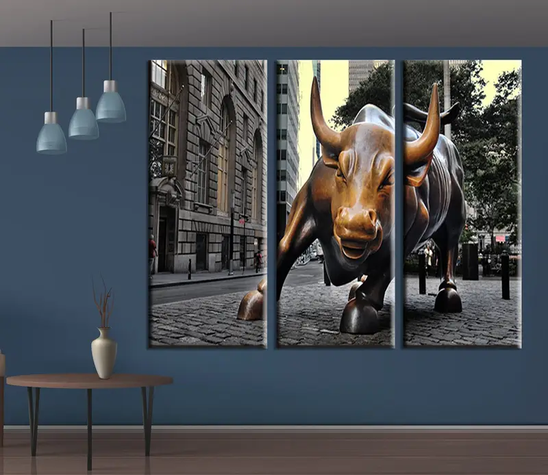 Boğa tuval, şarj boğa heykeli, Wall Street sanatı, boğa duvar sanatı, boğa dekoru, motivasyon hediyesi, New York boğa, boğa baskısı, yatak odası tuval - 3