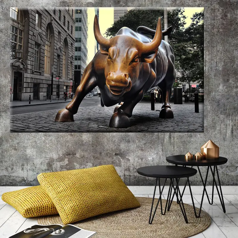Boğa tuval, şarj boğa heykeli, Wall Street sanatı, boğa duvar sanatı, boğa dekoru, motivasyon hediyesi, New York boğa, boğa baskısı, yatak odası tuval - 2