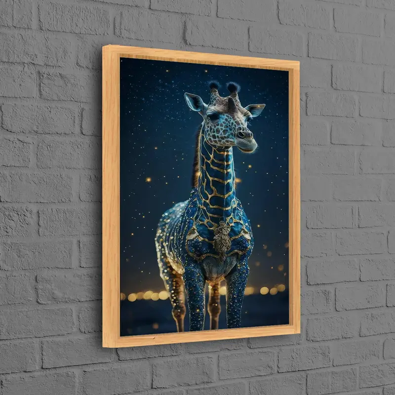 Lienzo abstracto moderno de jirafa: arte impreso en el cielo nocturno