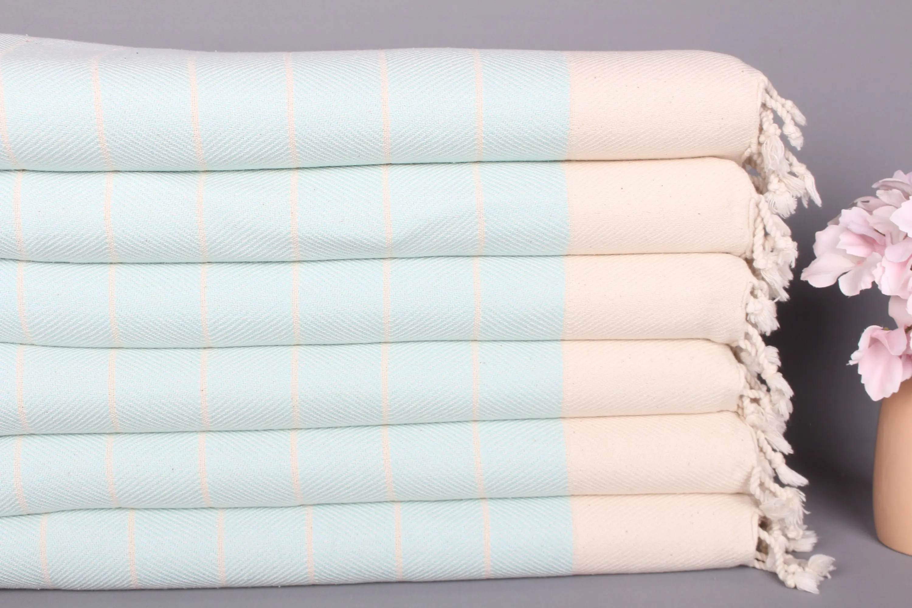 Personalized Hand Towel Monogrammed Cotton Mint Stripes, 16x36 Inches - 1