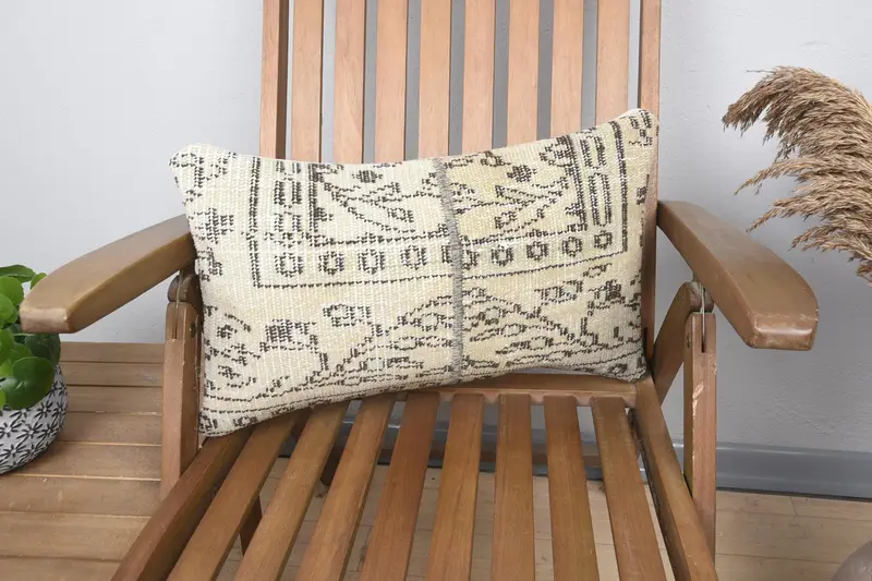 Ethnical Kilim Rug Pillow, 12x20 Beige Cushion Case, Cushion Case, Boho Chic Pillow Case, Floor Cushion, Custom Cushion, Gift Pillow, Vintage Pillow - 1