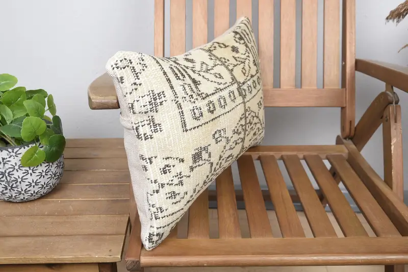 Ethnical Kilim Rug Pillow, 12x20 Beige Cushion Case, Cushion Case, Boho Chic Pillow Case, Floor Cushion, Custom Cushion, Gift Pillow, Vintage Pillow - 2