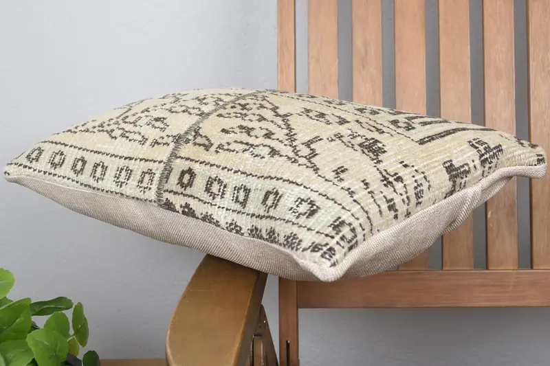 Ethnical Kilim Rug Pillow, 12x20 Beige Cushion Case, Cushion Case, Boho Chic Pillow Case, Floor Cushion, Custom Cushion, Gift Pillow, Vintage Pillow - 6