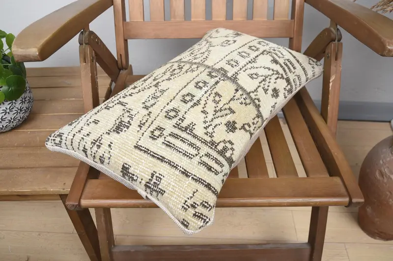 Ethnical Kilim Rug Pillow, 12x20 Beige Cushion Case, Cushion Case, Boho Chic Pillow Case, Floor Cushion, Custom Cushion, Gift Pillow, Vintage Pillow - 4