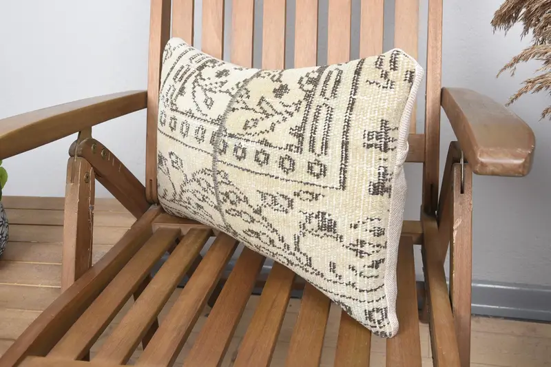 Ethnical Kilim Rug Pillow, 12x20 Beige Cushion Case, Cushion Case, Boho Chic Pillow Case, Floor Cushion, Custom Cushion, Gift Pillow, Vintage Pillow - 3