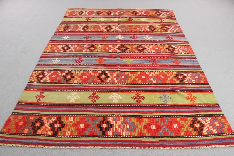 Orange & Green Abstract Rug, 5,9x8,3 ft Vibrant Decor