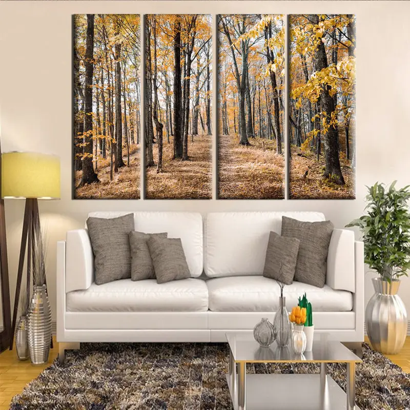 Herbstblätter Leinwand, Naturwaldwandkunst, Baumdekor -Wandkunst, gelbe Herbstblätter Leinwand, Wandkunst -Leinwand, Blätterplakat, Herbstwand, - 1