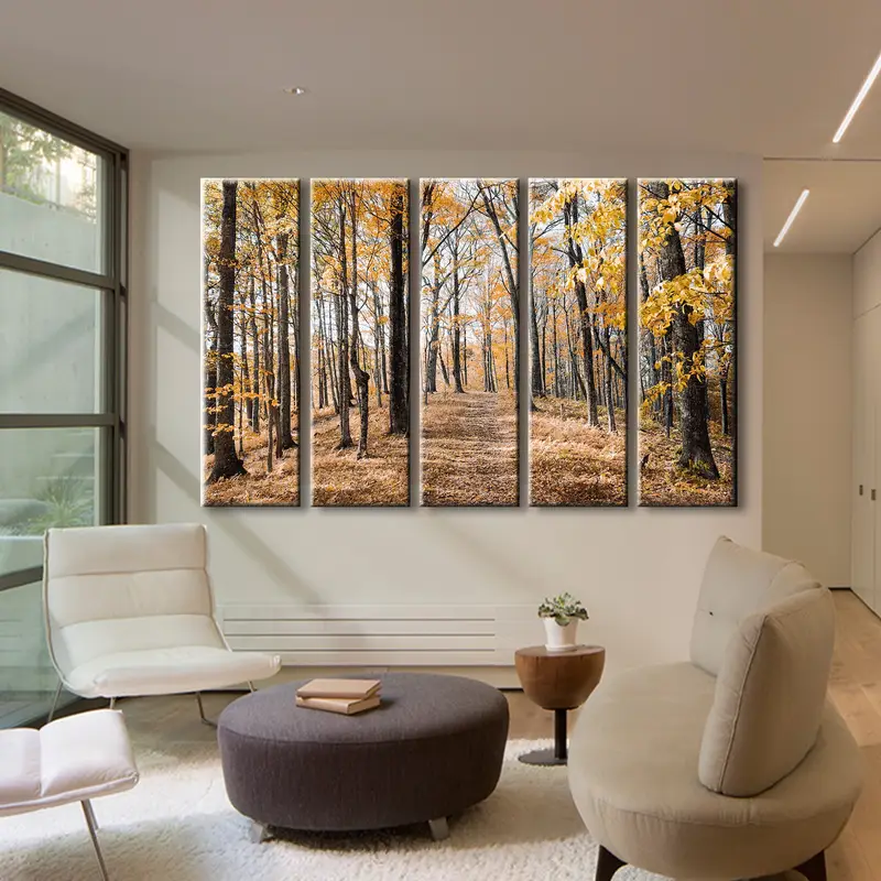 Herbstblätter Leinwand, Naturwaldwandkunst, Baumdekor -Wandkunst, gelbe Herbstblätter Leinwand, Wandkunst -Leinwand, Blätterplakat, Herbstwand, - 2