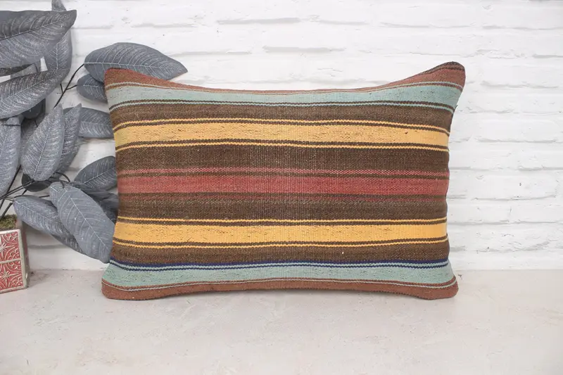 16x24 Yellow Cushion Case, Home Decor Pillow, Pillow Case, Turkish Kilim Pillow, Authentic Pillow Sham, Ethnical Kilim Rug Pillow - 1