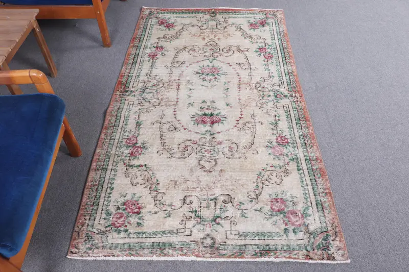 3.5x6.2 ft Rug, Vintage Oushak Rug, Turkish Red Wool Ombré Rug - 1