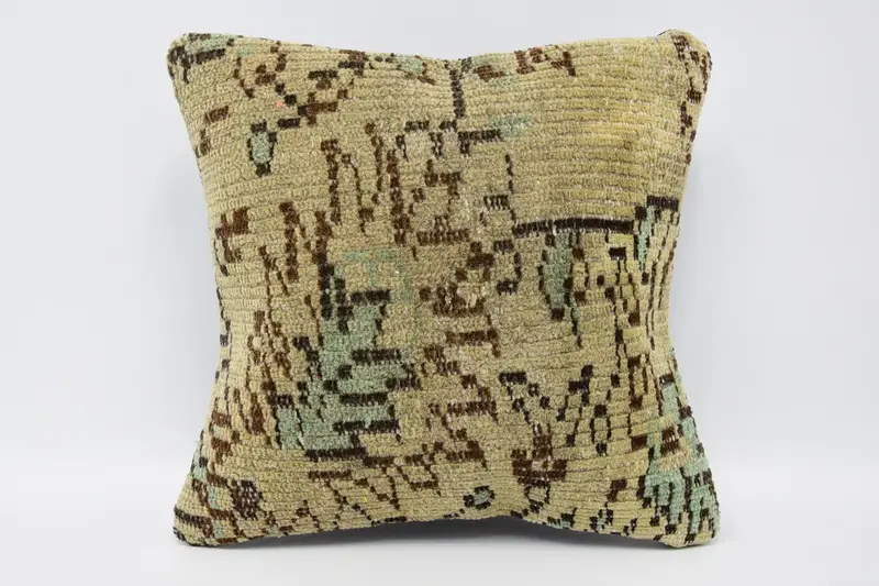 Turkish Moroccan Pillowcase, Beige 16x16 inch Pillow Cover, Accent Cushion Case - 1