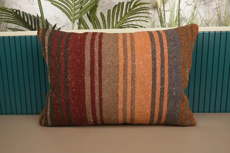 Turkish Pillow Cover, Moroccan 16x24 inch Red Easter Gift Wool Cushion Cover - 1