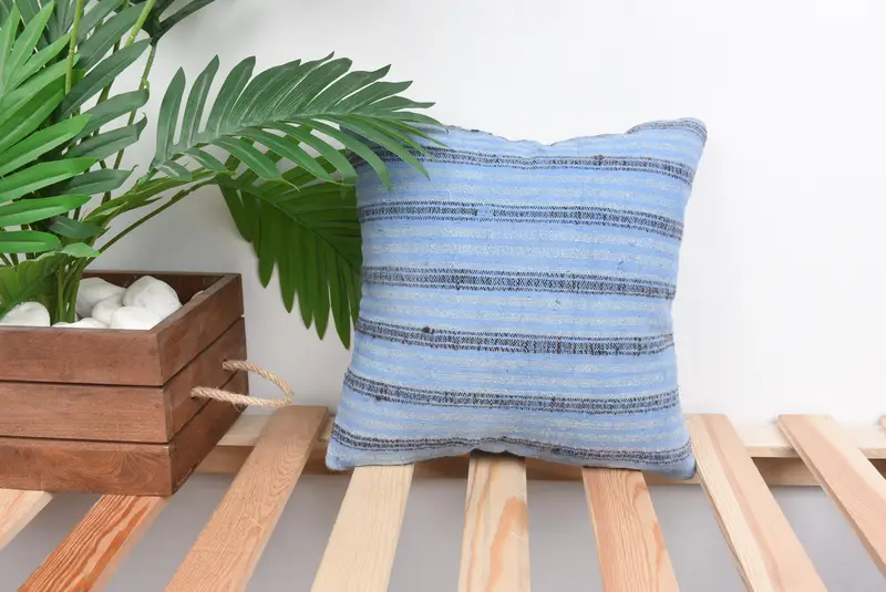 12x12 Blue Pillow, Anatolian Pillow Case, Home Decor Pillow, Turkish Kilim Pillow, Cushion, Patio Pillow, Cotton Pillow Cover, Antique Pillows - 1