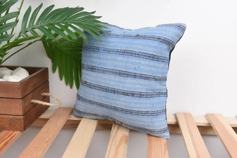 12x12 Blue Pillow, Anatolian Pillow Case, Home Decor Pillow, Turkish Kilim Pillow, Cushion, Patio Pillow, Cotton Pillow Cover, Antique Pillows - 5