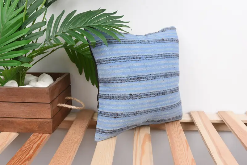 12x12 Blue Pillow, Anatolian Pillow Case, Home Decor Pillow, Turkish Kilim Pillow, Cushion, Patio Pillow, Cotton Pillow Cover, Antique Pillows - 4