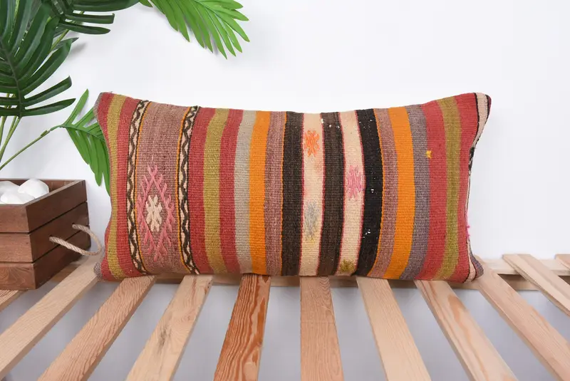 12x24 Red Cushion, Interior Designer Pillow, Luxury Pillow Sham, Ethnical Kilim Rug Pillow, Sofa Bolster Cushion, Turkish Kilim Pillow, Pillow - 1