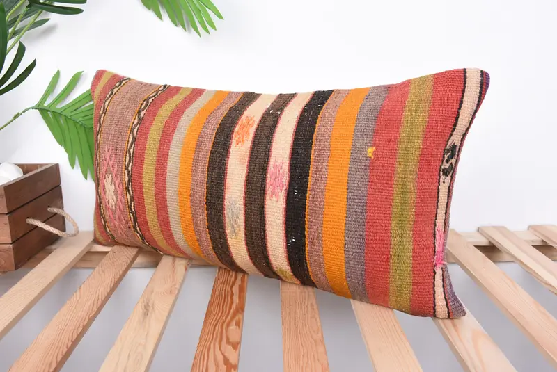 12x24 Red Cushion, Interior Designer Pillow, Luxury Pillow Sham, Ethnical Kilim Rug Pillow, Sofa Bolster Cushion, Turkish Kilim Pillow, Pillow - 5