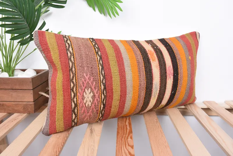 12x24 Red Cushion, Interior Designer Pillow, Luxury Pillow Sham, Ethnical Kilim Rug Pillow, Sofa Bolster Cushion, Turkish Kilim Pillow, Pillow - 4