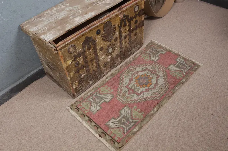 レッド & グリーン ラグ、1.6x3.2 フィート ボタニカル デザイン