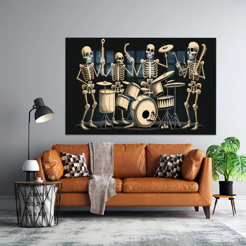 Man Cave ve Oyun Odası için Modern Soyut Kafatası Baskılı Cam