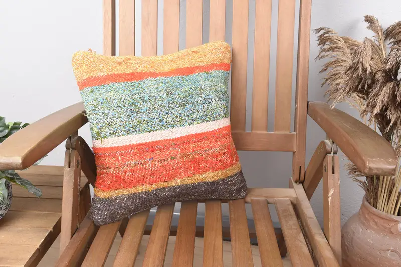 Christmas Cushion Case, Cushion Cover, Home Decor Pillow, 14x14 Green Cushion, Pillow for Sofa, Bench Cushion Case, Turkish Kilim Pillow - 1