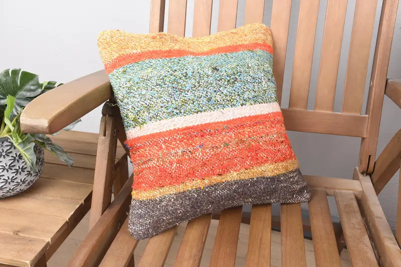 Christmas Cushion Case, Cushion Cover, Home Decor Pillow, 14x14 Green Cushion, Pillow for Sofa, Bench Cushion Case, Turkish Kilim Pillow - 2