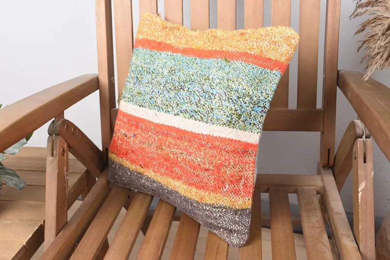 Christmas Cushion Case, Cushion Cover, Home Decor Pillow, 14x14 Green Cushion, Pillow for Sofa, Bench Cushion Case, Turkish Kilim Pillow - 3