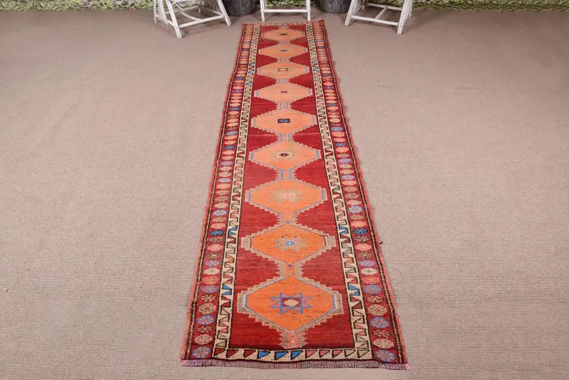 Türkischer Teppich, 2,8x12 ft Vintage Teppich, brauner Herki Wollteppich - 1