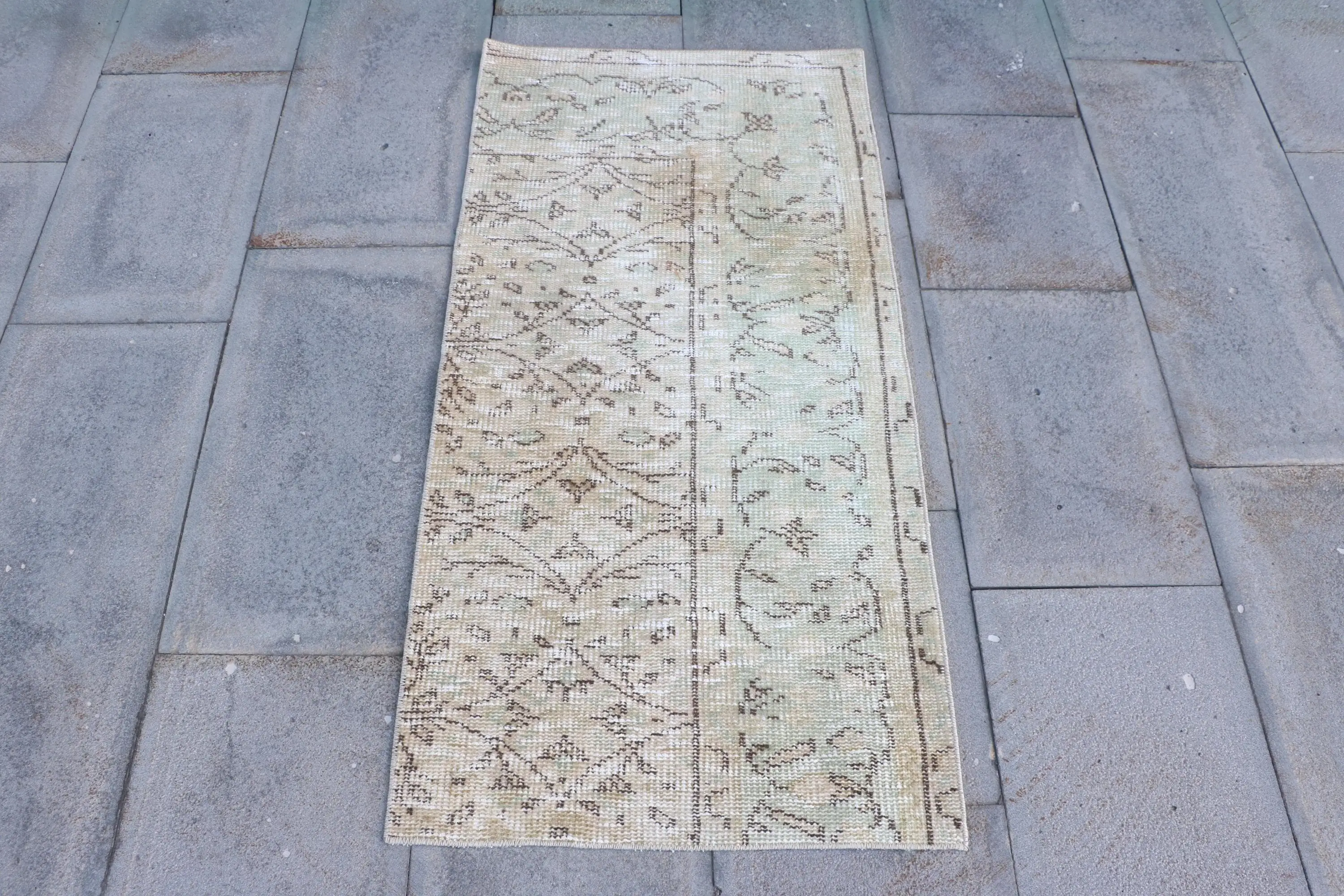 1.9x3.9 ft Rug, Turkish Vintage Rug, Green Brown Oriental Rug - 1
