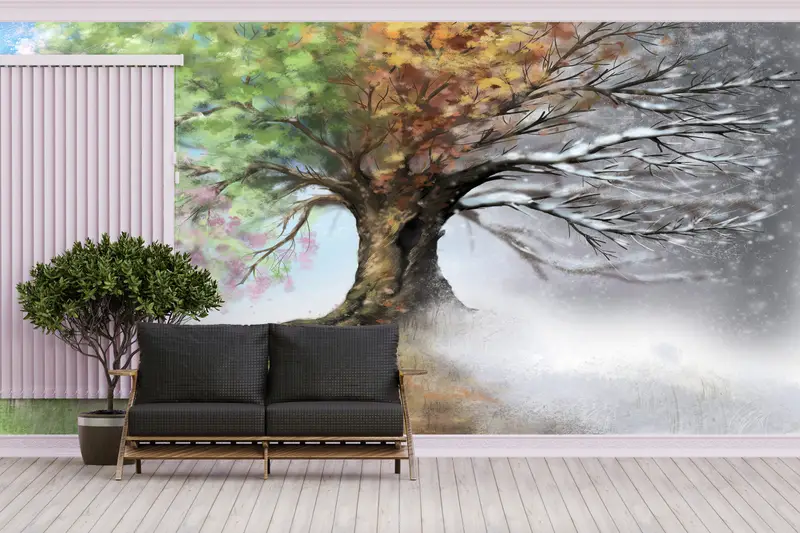Zarif Baskılı Duvar Kağıdı: Modern Soyut Bahar Ağacı Tasarımı