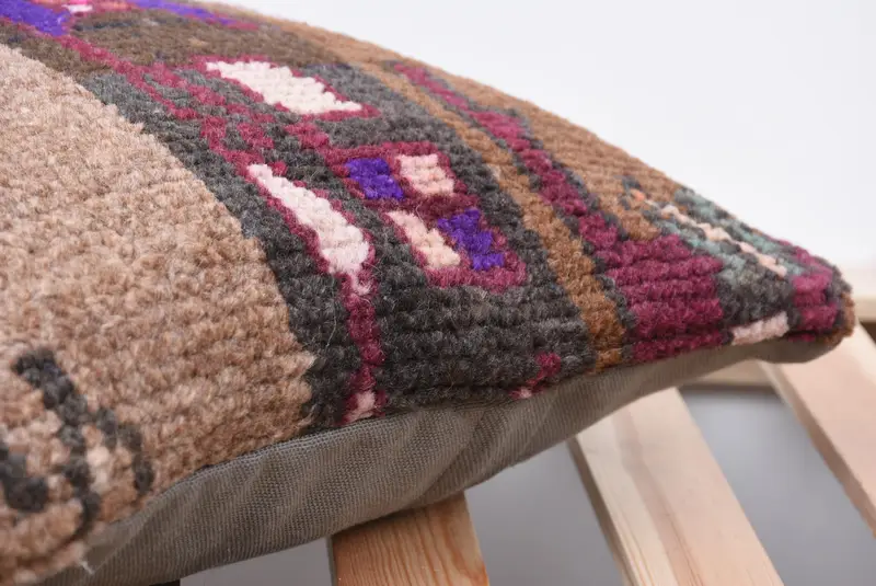Kilim Pillow Cover, Handwoven Pillow Cover Cushion Case, Turkish Kilim Pillow, Kilim Cushion Sham, Pillow Case, 14x14 Brown Pillow Cover - 7
