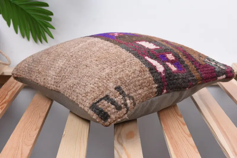Kilim Pillow Cover, Handwoven Pillow Cover Cushion Case, Turkish Kilim Pillow, Kilim Cushion Sham, Pillow Case, 14x14 Brown Pillow Cover - 6