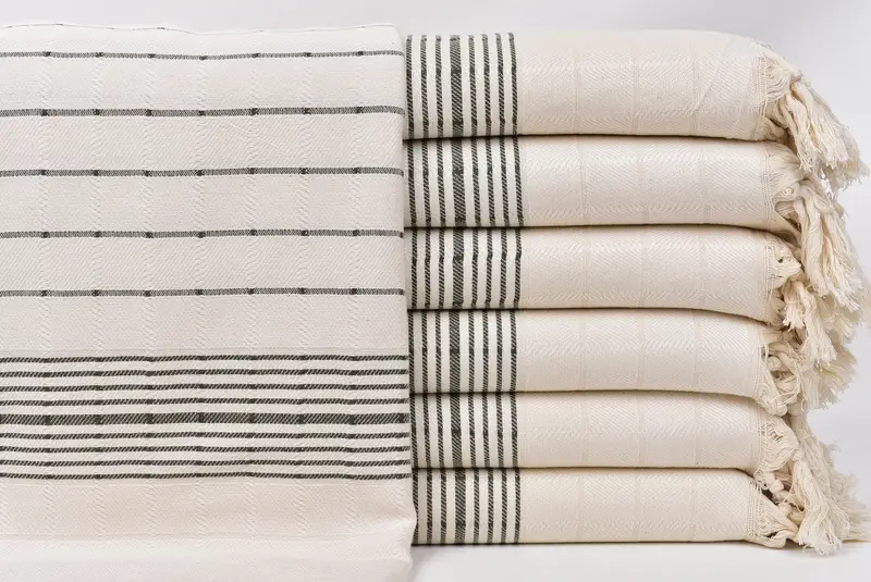 Turkish Beach Towel Khaki Green Striped, 40x71 Inches