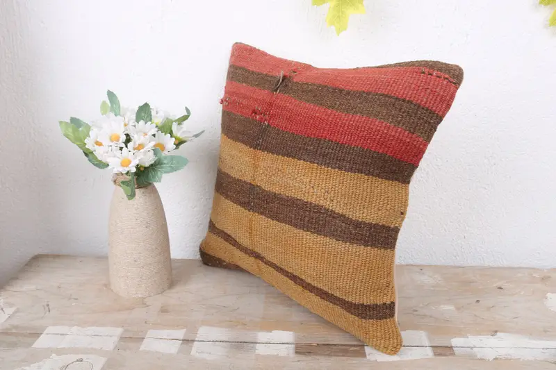 Decorative Cushion Case, Handmade Kilim Cushion, Kilim Pillow, Gift Pillow, Cushion Cover, 12x12 Red Cushion Case, Vintage Kilim Pillow Pillow Cover - 4