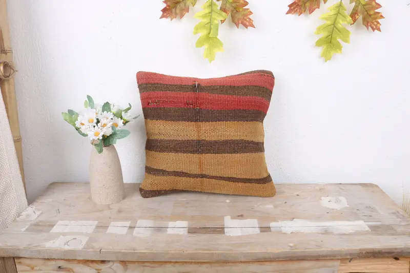 Decorative Cushion Case, Handmade Kilim Cushion, Kilim Pillow, Gift Pillow, Cushion Cover, 12x12 Red Cushion Case, Vintage Kilim Pillow Pillow Cover - 1