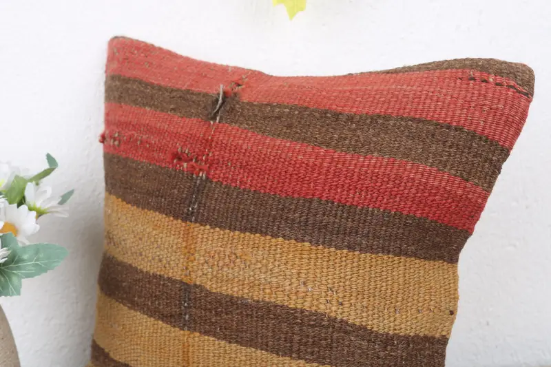 Decorative Cushion Case, Handmade Kilim Cushion, Kilim Pillow, Gift Pillow, Cushion Cover, 12x12 Red Cushion Case, Vintage Kilim Pillow Pillow Cover - 5