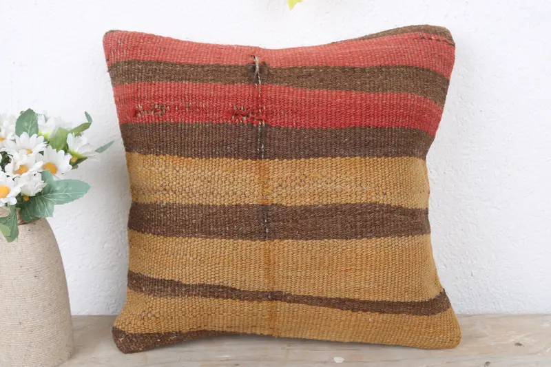 Decorative Cushion Case, Handmade Kilim Cushion, Kilim Pillow, Gift Pillow, Cushion Cover, 12x12 Red Cushion Case, Vintage Kilim Pillow Pillow Cover - 2