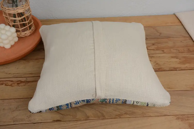 Turkish Pillow, Ethnical Kilim Rug Pillow, 14x14 Blue Cushion Case, Southwestern Cushion, Boho Pillow, Pillow Case, Armchair Pillow - 6