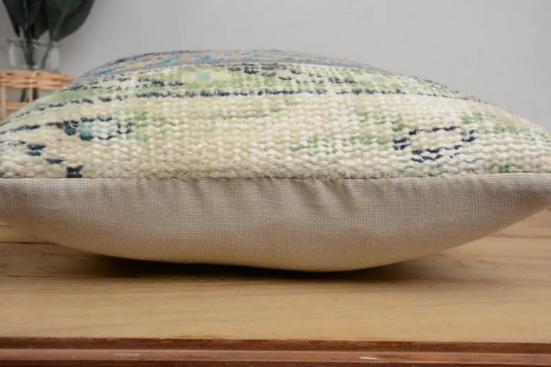 Turkish Pillow, Ethnical Kilim Rug Pillow, 14x14 Blue Cushion Case, Southwestern Cushion, Boho Pillow, Pillow Case, Armchair Pillow - 5