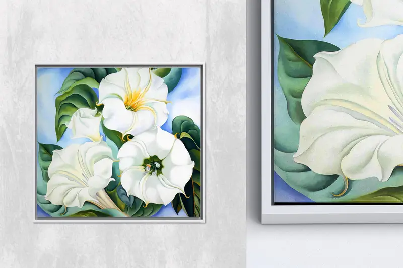 エレガントな白い花と緑の葉のダチュラ プリント キャンバス