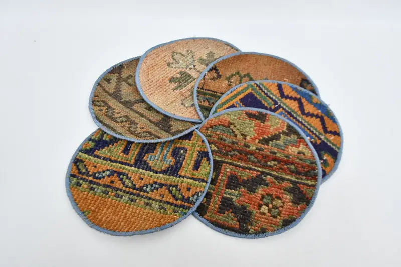 Bohemian Cotton & Wool Circle Placemats, Elegant Orange & Bronze Decor