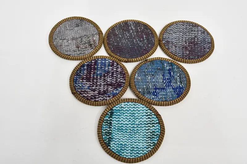 Posavasos circulares azules y grises, posavasos de alfombra elegantes y duraderos